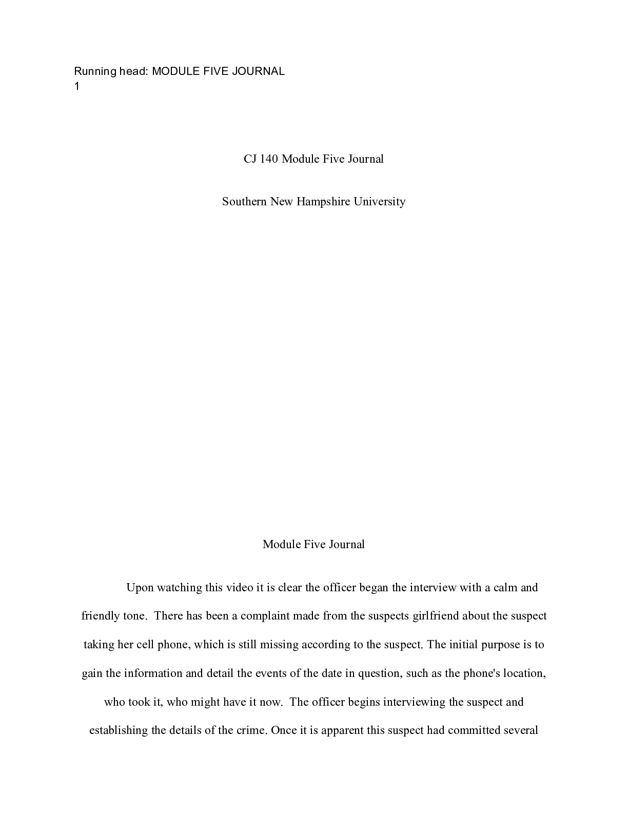 Preview image for CJ 140  Module Five Journal    CJ 140 Module Five Journal   Southern New Hampshire Univers